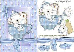 Little White Polar Bear in Teacup in Star Frame