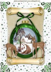 Beautiful Christmas Scene in Green Bauble A4