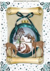 Christmas Snow Scene in a Turq Bauble A4