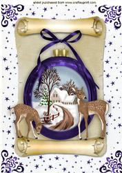 Christmas Snow Scene in Purple Bauble A4