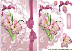 Pink Flowers with Butterflies on Scalloped Envelope