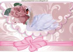 Pink Rose with Swan on Scalloped Envelope A4