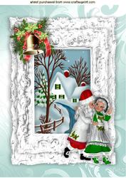 Snow Scene with Christmas Santa and Bell in Frame A4