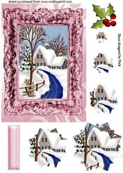 Christmas Scene in Pink Frame Star Pyramids