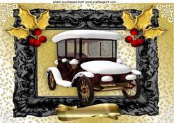 Christmas Vintage Car with Snow in Frame A4