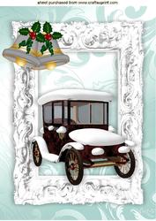 Vintage Car with Snow in a Frame A4