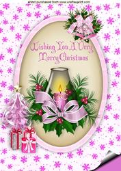 Pink Candle in Frame with Bells A4