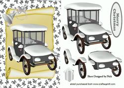 Silver Vintage Car in Snow on a Scroll