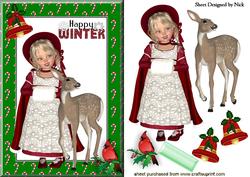 Happy Winter, with Cute Little Girl & Deer