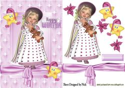 Happy Winter Cute Little Girl with Cute Stars