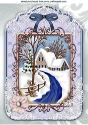 Beautiful Snow Scene in Lace and Bow Frame A4