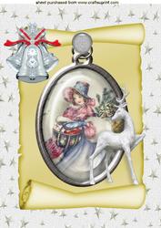 Vintage Lady on a Scroll with Bell A4