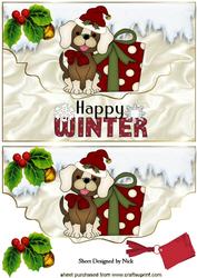 Cute Puppy with Pressie, Happy Winter