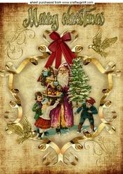 Vintage Santa with the Children in Ornate Frame A4