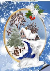 Christmas Snow Scene with Deer and Fir Tree A4