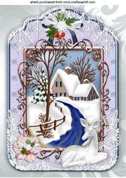 Christmas Snow Scene in Lace Frame with Deer A4