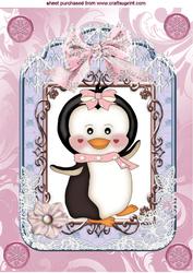 Cute Little Penguin in Lace Frame A4