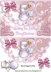 Cute Snowgirl with Snowman on a Scalloped Envelope