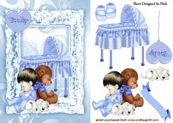 Sweet Baby Boy with Crib, in a Ornate Frame