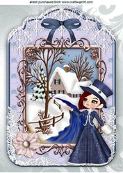Christmas Scene with Lady in Lace Frame A4