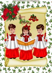 Merry Christmas with Bells and Carol Singers on a Scroll A4