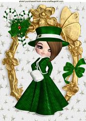 Dressed in Green with Candycane in Ornate Frame A4