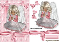 Pretty Angel Praying in Pink Star Frame