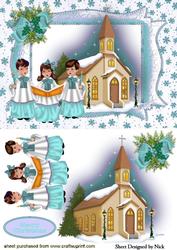 Carol Singers with Church and Snow