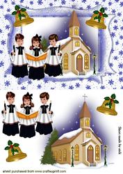 Carol Singers with Church & Gold Bells