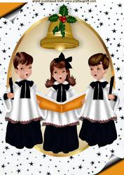 Carol Singers with Black Stars & Gold Bell A4