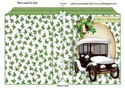 Vintage Car with Snow in Oval Frame Folded Book