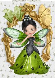 Green Meadow Winter Faerie in Gold Ornate Frame A4