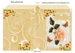 Pretty Peach Rose on Lace with Butterflies Folded Book