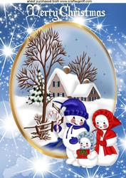 Snowman Family with Christmas Snow Scene A4