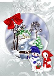Snow Scene with Bridge and Family of Snowmen A4