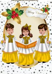 Carol Singers in Gold in Oval Frame with Stars A4