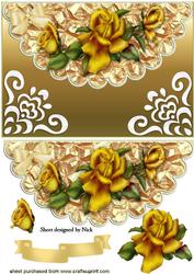 Gold Roses and Bow on Scalloped Envelope