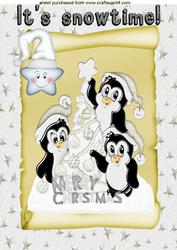 It's Snowtime Cute Penguins on a Scroll A4