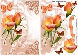 Peach Rose with Butterflies on Scalloped Envelope