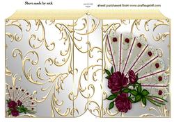 Red Roses and Lace Fan on a Folded Book