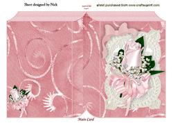 Pretty Pink Rose Corsage with Bow on Folded Book