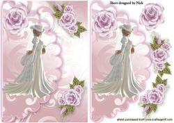 Victorian Lady with Pink Roses on Scalloped Envelope