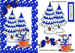 Across the Miles, Snowman in a Teacup Blue Frame