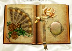 Gold Roses on Lace Fan on a Open Book A4