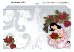 Red Rose with Pretty Lady on a Folded Book