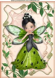 Green Faerie in Floral Frame A4