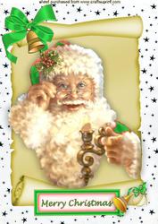 Santa in Green on a Scroll with Stars A4