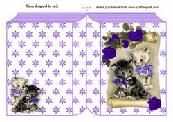 Cute Kittens with Purple Roses on a Scroll Folded Book