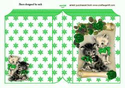Cute Kittens with Green Roses on a Scroll Folded Book