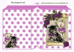 Cute Kittens with Pink Roses on a Scroll Folded Book